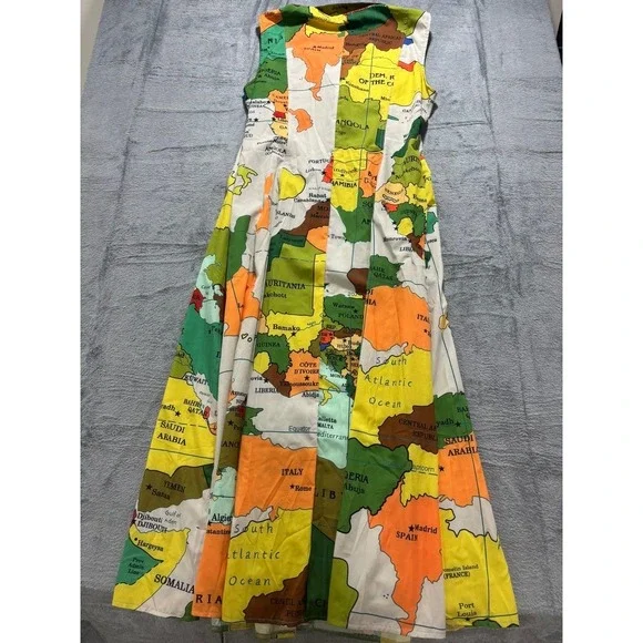 XPluswear Map Print Dress Women XL Multicolor Sleeveless Button Front Shirt - Picture 9 of 11